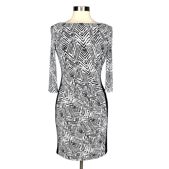 Lauren Ralph Lauren Womens Petite Blue Sheath Dress Chevron Print LRL size 6P - Picture 1 of 10